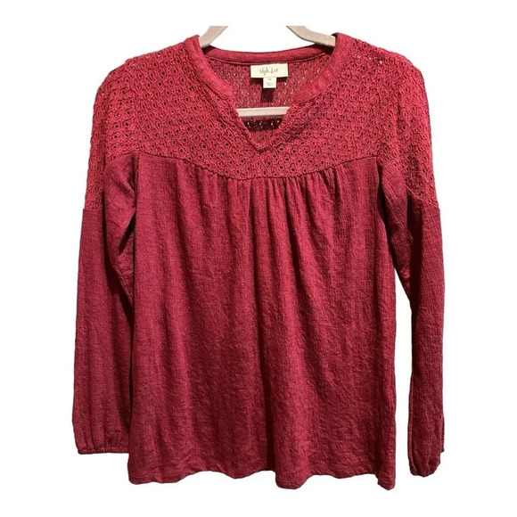 Style&Co Red Crochet/Lace Top - Picture 1 of 7